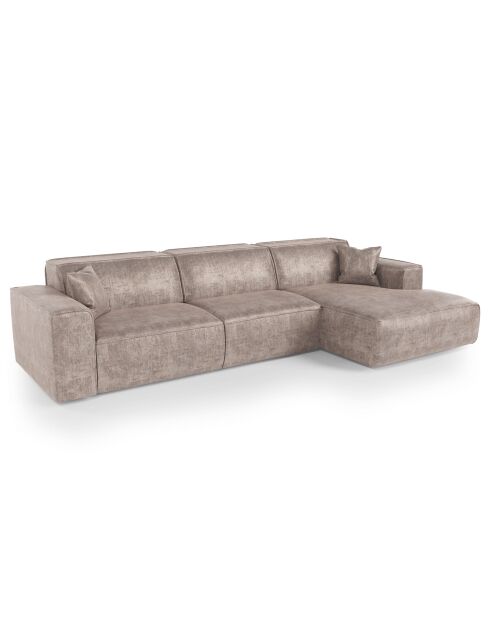 Rechtes Ecksofa mit 2 dekorativen Kissen RUBEN Velours Taupe - 323x173x78
