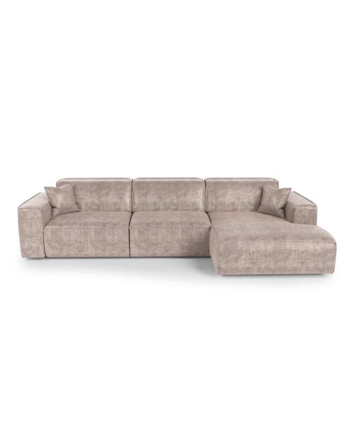 Rechtes Ecksofa mit 2 dekorativen Kissen RUBEN Velours Taupe - 323x173x78