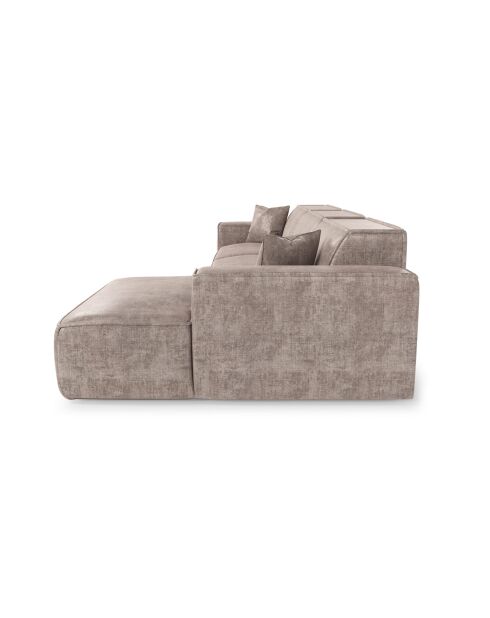 Rechtes Ecksofa mit 2 dekorativen Kissen RUBEN Velours Taupe - 323x173x78