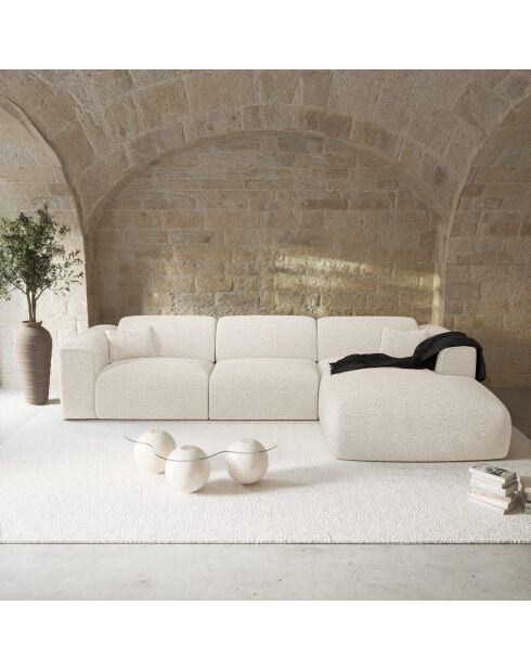 Omvormbare rechterhoekbank express Dunlopillo matras 140 cm NOVA Boucle stof Cream - 299x165x73