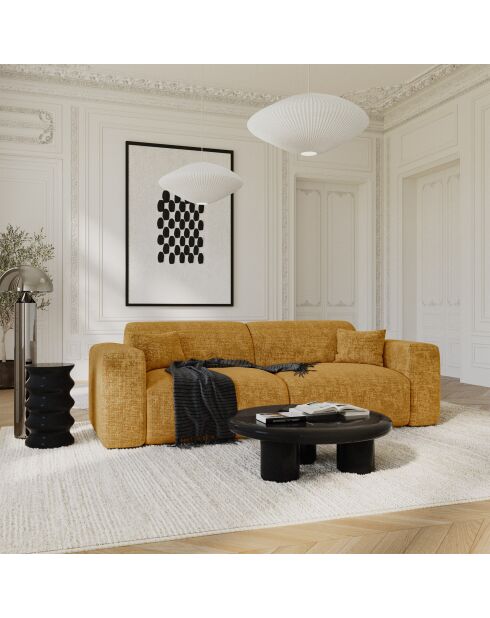 LIVA 4-Sitzer-Ausziehsofa aus Samt mit Senfprägung - 240x97x73