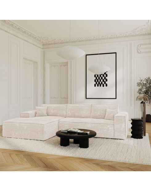 Linkerhoekbank converteerbaar expressmatras 140 cm RUBY 140 cm RUBY corduroy XXL crème - 320x165x80