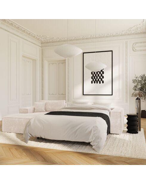 Linkerhoekbank converteerbaar expressmatras 140 cm RUBY 140 cm RUBY corduroy XXL crème - 320x165x80