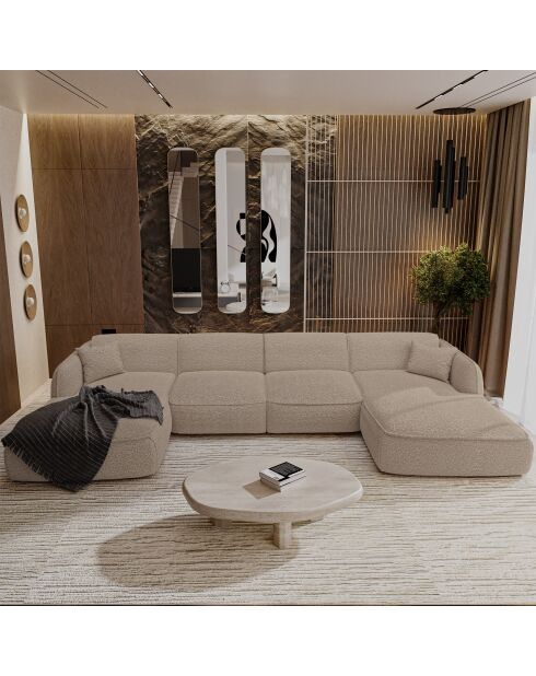 Canapé panoramique avec coussins LIAM Tissu bouclette Taupe - 346x166x76