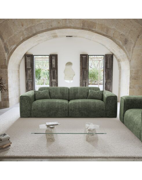 Canapé 4 places NOVA Velours tramé Vert Olive - 245x9x73