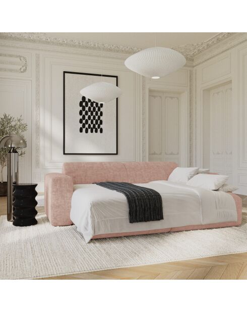 Canapé 4 places convertible LIVA Velours texturé Rose vintage - 240x97x73