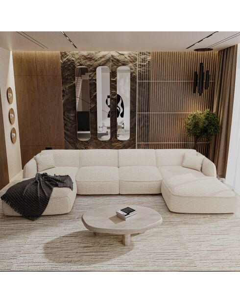 Panoramische bank met kussens LIAM Cream Boucle Fabric - 346x166x76