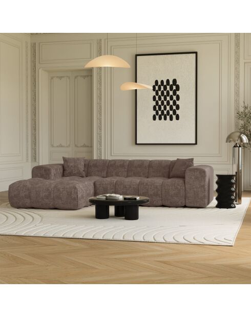 COVA linkerhoekbank Taupe fluweel met reliëf - 290x94x69,5