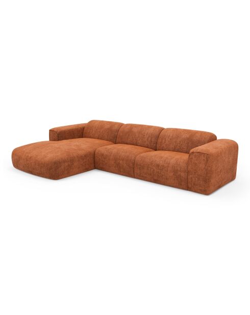 Linkerhoekbank converteerbaar express Dunlopillo-matras 140 cm NOVA Terracotta getextureerd fluweel - 299x165x73