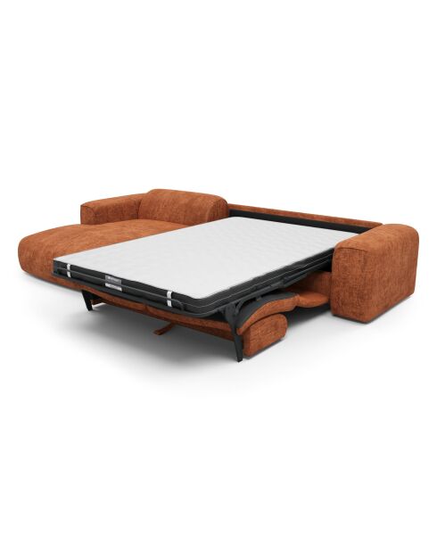 Linkerhoekbank converteerbaar express Dunlopillo-matras 140 cm NOVA Terracotta getextureerd fluweel - 299x165x73