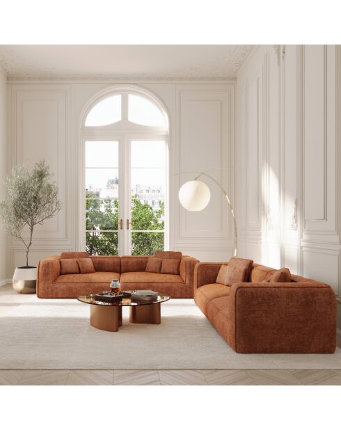 ROMY 4-zitsbank Terracotta geweven fluweel - 304x105x70