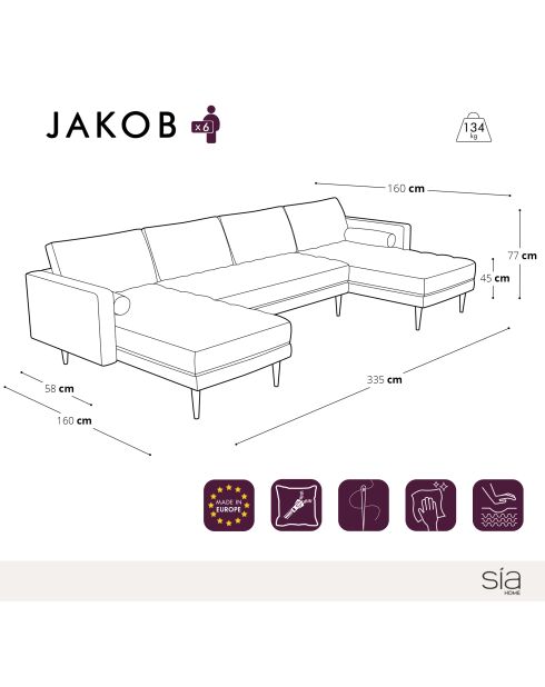 U Jakob Panoramasofa Mitternachtsblauer Samt - 335x85x77