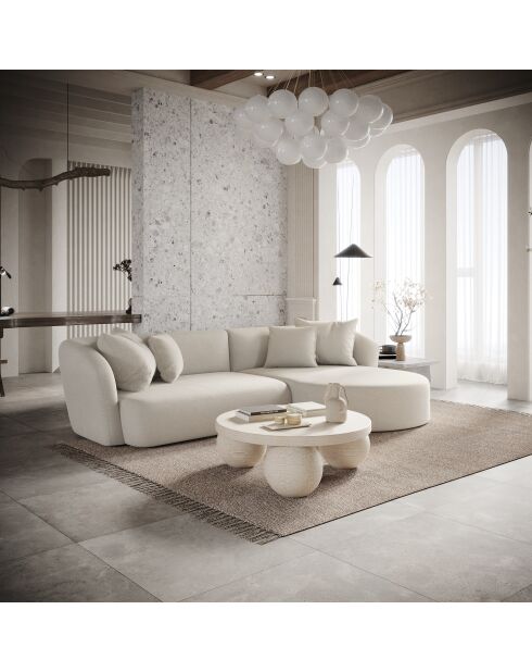 Canapé d'angle droit EMY Tissu tramé Crème - 300x155x77