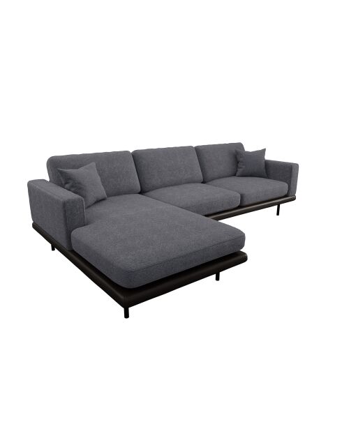Linkes Ecksofa Pioni aus anthrazitfarbenem lockigem Stoff mit schwarzem Ledergestell - 293x170x85