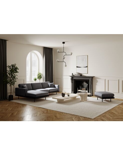 Linkes Ecksofa Pioni aus anthrazitfarbenem lockigem Stoff mit schwarzem Ledergestell - 293x170x85