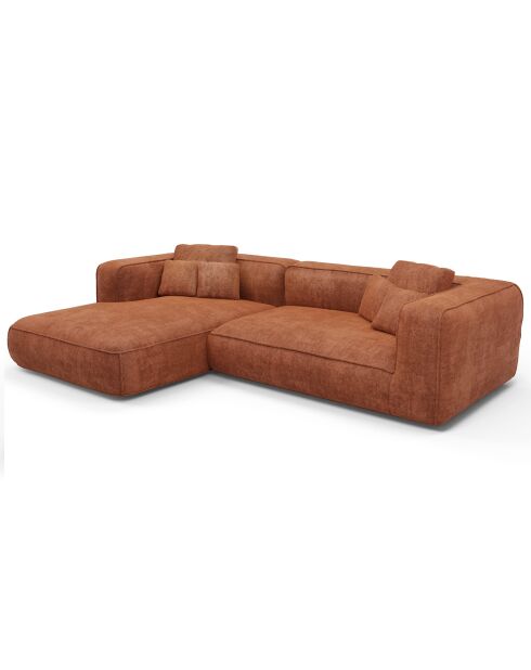 Linkes Ecksofa 255 cm ROMY Terrakotta aus geflochtenem Samt - 255x160x70