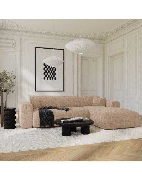 Divano angolare destro convertibile LIVA Taupe in velluto testurizzato - 283x180x73