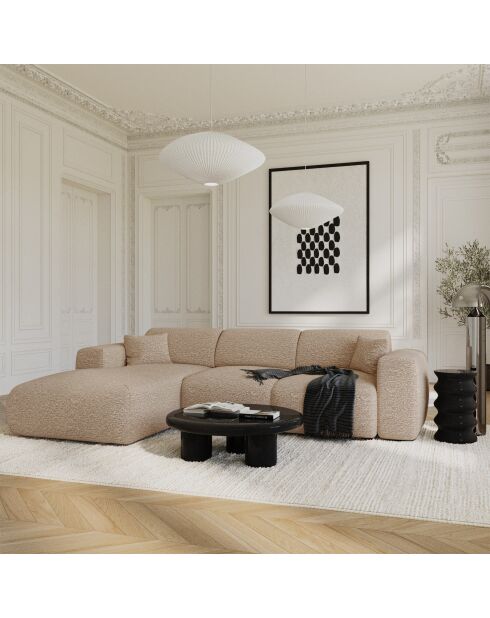 Divano angolare sinistro trasformabile LIVA in tessuto Taupe Boucle - 283x180x73