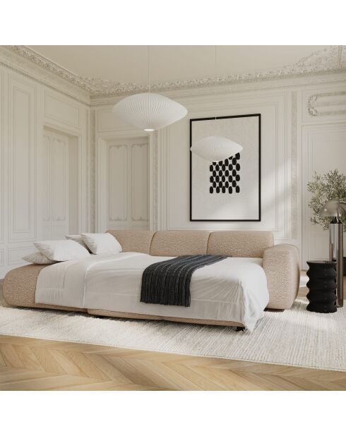 Divano angolare sinistro trasformabile LIVA in tessuto Taupe Boucle - 283x180x73