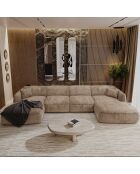 Canapé panoramique avec coussins LIAM Velours tramé Beige - 346x166x76