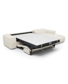 Wandelbares rechtes Ecksofa Express Dunlopillo Matratze 140 cm NOVA cremefarbener strukturierter Samt — 299x165x73