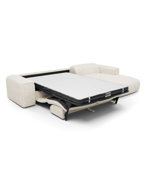 Omvormbare rechterhoekbank express Dunlopillo matras 140 cm NOVA crème getextureerd fluweel - 299x165x73