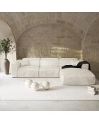 Wandelbares rechtes Ecksofa Express Dunlopillo Matratze 140 cm NOVA cremefarbener strukturierter Samt — 299x165x73