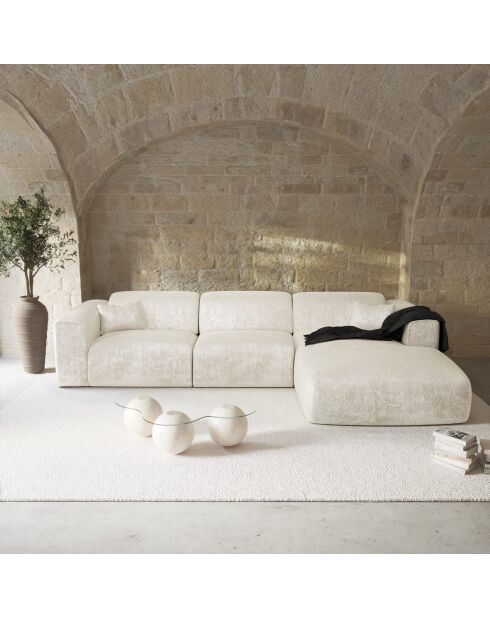 Omvormbare rechterhoekbank express Dunlopillo matras 140 cm NOVA crème getextureerd fluweel - 299x165x73