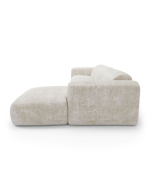 Wandelbares rechtes Ecksofa Express Dunlopillo Matratze 140 cm NOVA cremefarbener strukturierter Samt — 299x165x73