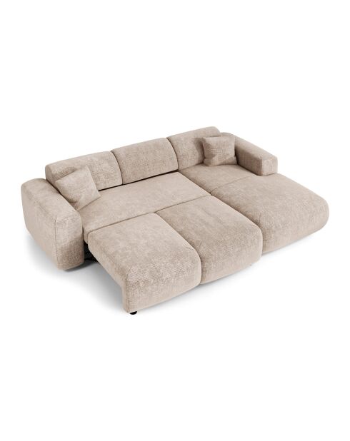 Divano angolare destro trasformabile LIVA Velluto goffrato beige - 283x180x73