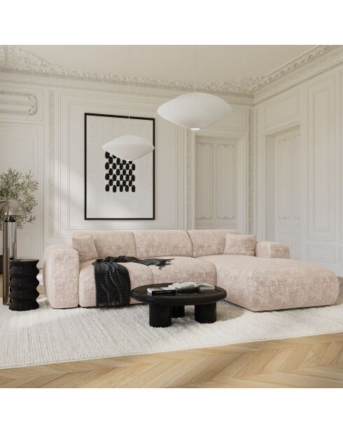 Divano angolare destro trasformabile LIVA Velluto goffrato beige - 283x180x73