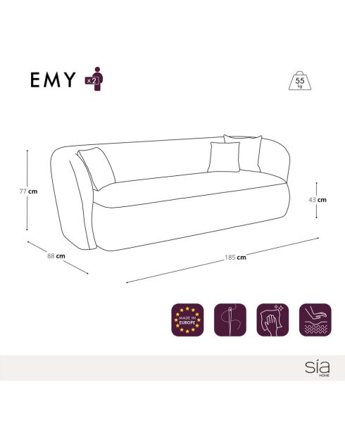 EMY 2-zitsbank Taupegrijze krulstof - 185x88x77