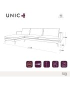 Unic Ecksofa links, petrolblau, 268 x 160 x 83
