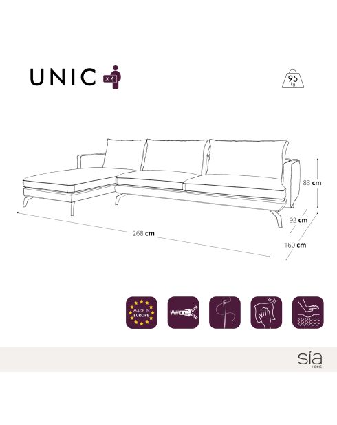 Unic Ecksofa links, petrolblau, 268 x 160 x 83