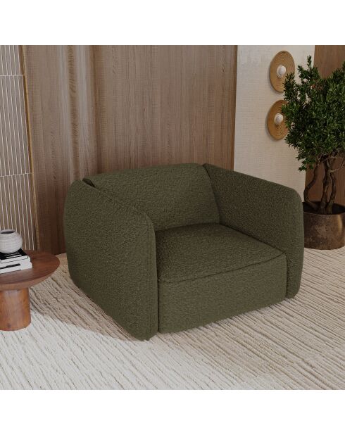 Fauteuil LIAM Tissu bouclette Vert olive - 118x102x76