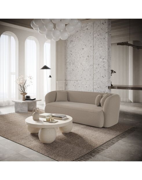 EMY 3-Sitzer-Sofa Taupegrauer lockiger Stoff - 205x88x77