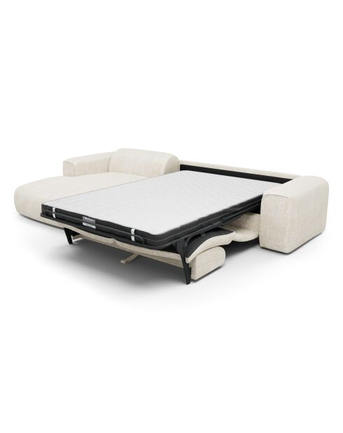Linkerhoekbank converteerbaar express Dunlopillo matras 140 cm NOVA crème getextureerd fluweel - 299x165x73