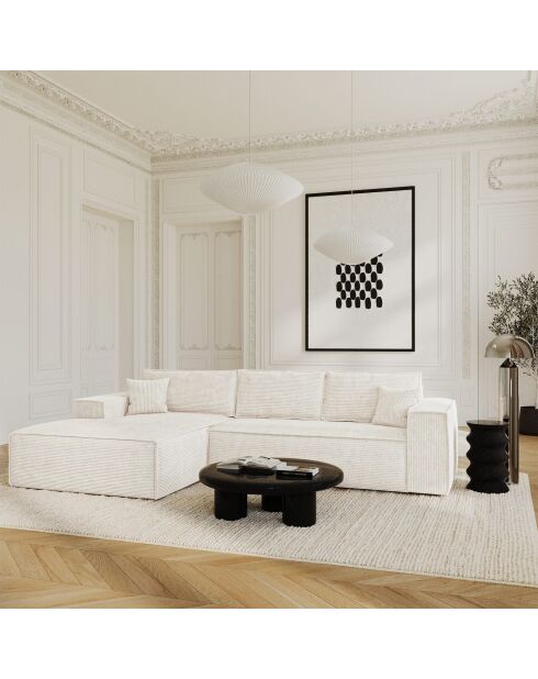 Linkes Ecksofa, ausziehbare Expressmatratze, 140 cm, RUBY, cremefarbener Kord — 320x165x80