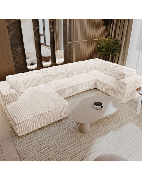 Divano panoramico XXL con 2 cuscini decorativi RUBEN XXL Corduroy Cream XXL - 391x173x78