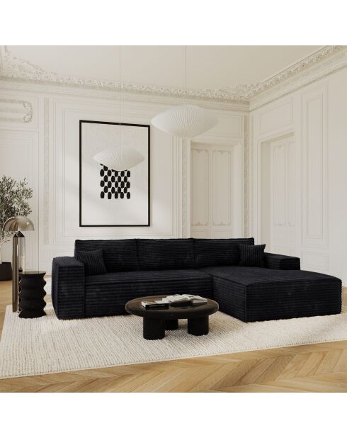 Rechterhoekbank converteerbaar expressmatras 140cm RUBY 140cm RUBY corduroy XXL zwart - 320x165x80