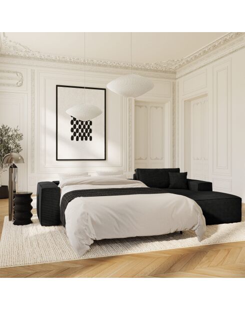 Rechterhoekbank converteerbaar expressmatras 140cm RUBY 140cm RUBY corduroy XXL zwart - 320x165x80