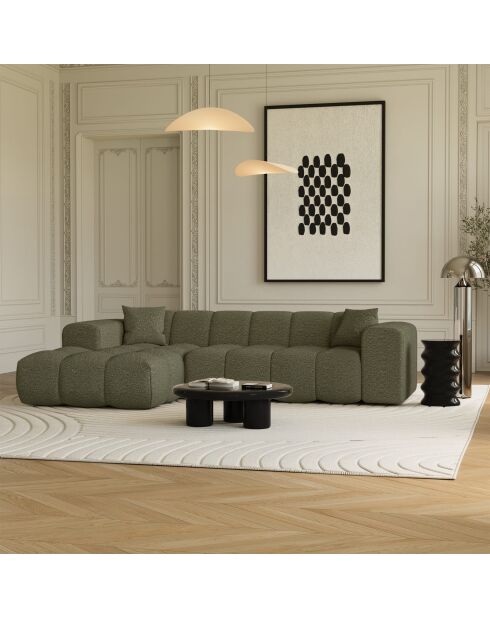Sofá de esquina izquierda COVA Tejido boucle verde oliva - 290x94x69,5