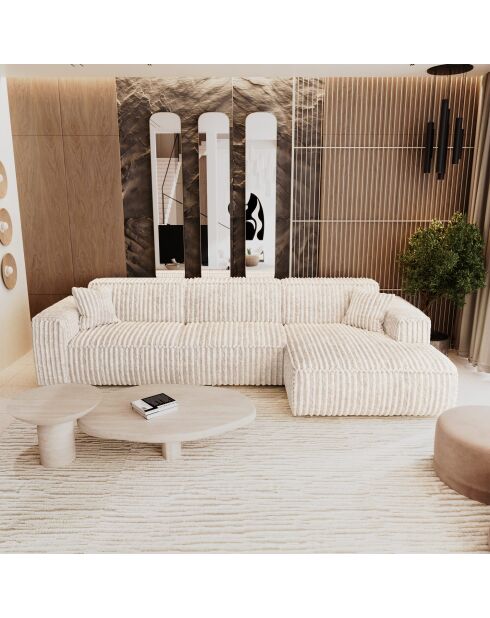 Rechtes Ecksofa mit 2 dekorativen Kissen RUBEN Corduroy XXL Cream - 323x173x78