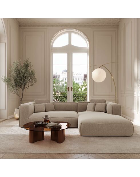 Canapé d'angle droit 280cm ROMY Tissu tramé toucher doux Taupe - 280x166x70