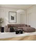 LIVA konvertierbares rechtes Weitwinkelsofa aus taupefarbenem, geprägtem Samt — 283x180x73