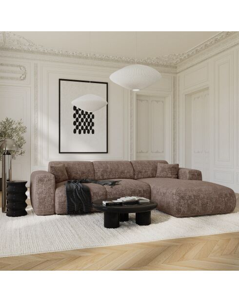 LIVA konvertierbares rechtes Weitwinkelsofa aus taupefarbenem, geprägtem Samt — 283x180x73