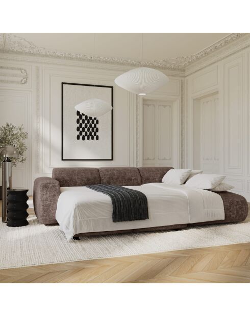 LIVA konvertierbares rechtes Weitwinkelsofa aus taupefarbenem, geprägtem Samt — 283x180x73