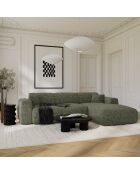 LIVA Rechtes Weitwinkelsofa Salbeigrün, strukturierter Samt — 283 x 180 x 73