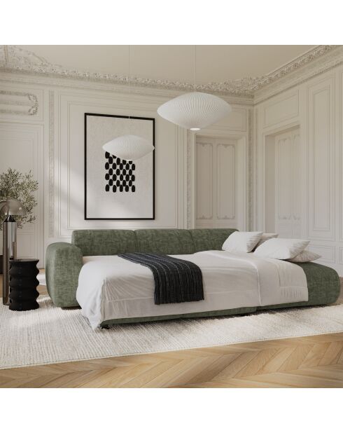 LIVA Rechtes Weitwinkelsofa Salbeigrün, strukturierter Samt — 283 x 180 x 73