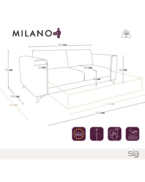 Divano trasformabile Express 140cm materasso MILANO Velvet con motivi crema - 210x105x75